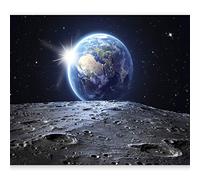 Wallpaper - Wall Mural Earth 300x210 cm / 118.1" x 82.7" Non-Woven Premium Art Print Fleece Wall Mural Decoration Poster Picture Design Modern Cosmos Moon Galaxy Planets Sun Stars Sky f-A-0274-a-a