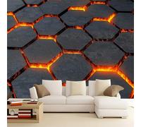 Wallpaper Wall Mural Fantasy Lava Hexagon Panoramic Custom Photo Wallpaper Wall Mural 300 x 210 cm 3D Effect Wallpaper Decor for Living Room Bedroom Office Kids Room Easy to Install Gray Orange