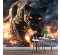 Wallpaper - Wall Mural Flaming Black Panther 200 x 140 cm Photo Wallpaper Black Panther Non-Woven Premium Art Print Wall Mural Decoration for Living Room, Bathroom, Bedroom
