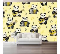 Wallpaper - Wall Mural Fun Pandas Music Non-Woven Premium Art Print Fleece 137.8" x 100.9" Wall Mural Decoration Poster Picture Design Room Bedroom Yellow