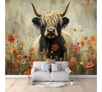 Wallpaper - Wall Mural Highland Cattle 300 x 210 cm / 118" x 82.6" - Non-Woven Premium Art Print Fleece Wall Mural Decoration Poster Picture Design Modern - Plants, Flowers, Animals, Cows C-B-1769-1-A