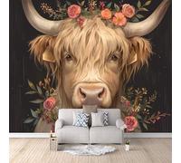 Wallpaper - Wall Mural Highland Cattle 300 x 210cm / 118" x 82.6" - Non-Woven Premium Art Print Fleece Wall Mural Decoration Poster Picture Design Modern - Plants And Flowers Animals Cows C-B-1769-1-A