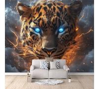 Wallpaper - Wall Mural Leopard 100 x 70 cm / 39.3" x 27.5" - Non-Woven Premium Art Print Fleece Wall Mural Decoration Poster Picture Design Modern - Golden Flame Leopard C-B-0403-1A