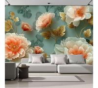 Wallpaper Wall Mural Light Bluegorgeous Flowers Light Orange Peony With Gold Leaf Print 150 × 105 Cm 3D Photo Wallpaper Silk Walls Mural Poster, For Living Room Bedroom Tv Background Wall Decor Murals