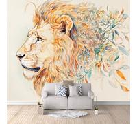 Wallpaper - Wall Mural Lion 100 x 70 cm / 39.3" x 27.5" - Non-Woven Premium Art Print Fleece Wall Mural Decoration Poster Picture Design Modern - Abstract Plant Leaf Lion C-B-0403-1A