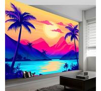 Wallpaper Wall Mural Natural Landscape Mountains Palm Trees, Retro Style Large Photo Wallpaper - Non-Woven Premium Fleece Mural Poster W250 x H175 cm for Living Room Bedroom TV Background Wall Decor