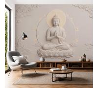 Wallpaper Wall Mural Off White Relief Plaster Buddha Statue Buddha Statue Lotus Pedestal 250 × 175 cm3D Photo Wallpaper Silk Walls Mural Poster, For Living Room Bedroom TV Background Wall Decor Murals