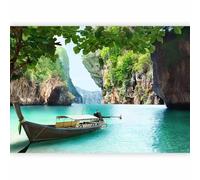 Wallpaper - Wall Mural Paradise 350x256 cm / 137.8" x 96.5" Non-Woven Premium Art Print Fleece Wall Mural Decoration Poster Picture Design Modern Nature Landscape Boat Ocean Sea 10110903-14