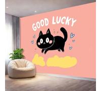 Wallpaper Wall Mural Pink Prints,Pattern Cartoon Kitten Lucky Illustration Photo Wallpaper Non-Woven Wall Mural Poster - for Living Room Bedroom Corridor Tv Background Decor Murals 300 x 210 cm（WxH