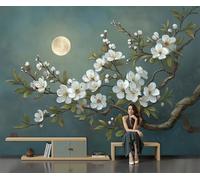 Wallpaper Wall Mural Plum Blossoms Under The Moonlight 200 X 150 Cm Oriental Ink Painting Photo Wallpaper Non-Woven Wall Mural Poster, for Living Room Bedroom Corridor Tv Background Decor Murals