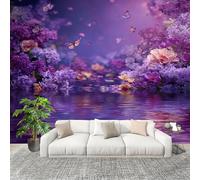 Wallpaper - Wall Mural Purple Non-Woven Wall Mural Fantasy Butterflies and Florals Home Decoration Poster Picture for Living Room Bedroom & Home Interiors Wallpaper 250x175 cm