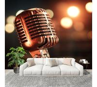 Wallpaper - Wall Mural Retro Microphone Pattern Non-Woven Wall Mural Metallic Style Home Decoration Poster Picture for Living Room Bedroom & Home Interiors Wallpaper 300x210 cm