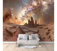 Wallpaper - Wall Mural Starry Sky 100 x 70 cm / 39.3" x 27.5" - Non-Woven Premium Art Print Fleece Wall Mural Decoration Poster Picture Design Modern - Ancient Ruins in The Desert C-B-0403-1A