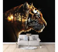 Wallpaper - Wall Mural Tiger 100 x 70 cm / 39.3" x 27.5" - Non-Woven Premium Art Print Fleece Wall Mural Decoration Poster Picture Design Modern - Forest Silhouette Animal Tiger C-B-0403-1A