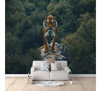 Wallpaper - Wall Mural Tiger 300 x 210 cm / 118" x 82.6" - Non-Woven Premium Art Print Fleece Wall Mural Decoration Poster Picture Design Modern - Forest Rocks Animal Tiger C-B-1769-1-A