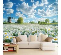 Wallpaper - Wall Mural Windmill 366 x 254 cm Photo Wallpaper Sea of Flowers Non-Woven Premium Art Print Wall Mural Decoration for Living Room, Bathroom, Bedroom