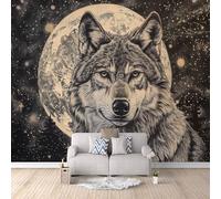 Wallpaper - Wall Mural Wolf 100 x 70 cm / 39.3" x 27.5" - Non-Woven Premium Art Print Fleece Wall Mural Decoration Poster Picture Design Modern - Starry Sky Moon Animal Wolf C-B-0403-1A
