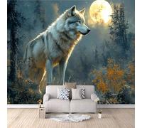 Wallpaper - Wall Mural Wolf 300 x 210 cm / 118" x 82.6" - Non-Woven Premium Art Print Fleece Wall Mural Decoration Poster Picture Design Modern - Forest Moon Animal Wolf C-B-1769-1-A