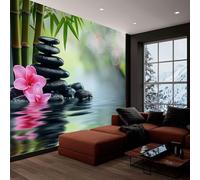 Wallpaper Wall Murals Bamboo Orchids Stones Pale Green Mural for Bedroom Living Room Decor, Non-Woven Print Photo Wallpaper 350x245 cm Wall Decorative Background