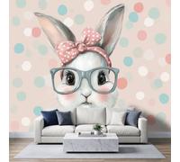 Wallpaper Wall Murals Cartoon Cute Animal Rabbit Polka Dot Mural for Bedroom Living Room Decor, Non-Woven Print Photo Wallpaper 250x175 cm Wall Decorative Background