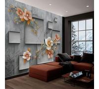 Wallpaper Wall Murals Concrete Frame 3D Floral Grey Mural for Bedroom Living Room Decor, Non-Woven Print Photo Wallpaper 350x245 cm Wall Decorative Background