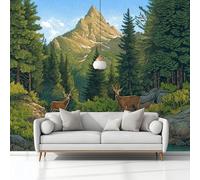 Wallpaper Wall Murals Forest Stream Deer Green Mural for Bedroom Living Room Decor, Non-Woven Print Photo Wallpaper 200x140 cm Wall Decorative Background
