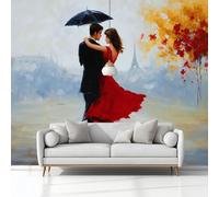 Wallpaper Wall Murals Oil Painting Love Theme Lovers Paris Mural for Bedroom Living Room Decor, Non-Woven Print Photo Wallpaper 150x105 cm Wall Decorative Background