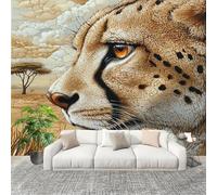 Wallpaper Wall Sticker African Animal Lion Non-Woven Print Photo Wallpaper Light Yellow Photo Wall Art for Bedroom Study Game Room Living Room Decor 300x210cm