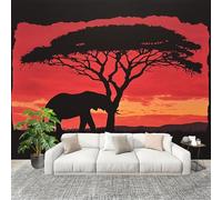 Wallpaper Wall Sticker African Elephant Silhouette Non-Woven Print Photo Wallpaper Red Photo Wall Art for Bedroom Study Game Room Living Room Decor 300x210cm