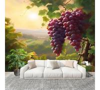 Wallpaper Wall Sticker Countryside Fruit Grape Pattern Non-Woven Print Photo Green Photo Wall Art for Bedroom Study Game Room Living Room Decor 350x256cm