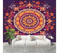 Wallpaper Wall Sticker Mandala Geometric Florals Non-Woven Print Photo Wallpaper Orange Purple Photo Wall Art for Bedroom Study Game Room Living Room Decor 350x256cm