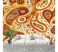 Wallpaper Wall Sticker Paisley Retro Pattern Non-Woven Print Photo Wallpaper Yellow Photo Wall Art for Bedroom Study Game Room Living Room Decor 400x280cm