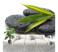 Wallpaper Wall Sticker Pebblestone Bamboo Leaf Pattern Non-Woven Print Photo Wallpaper White Photo Wall Art for Bedroom Study Game Room Living Room Decor 200x140 cm