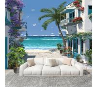 Wallpaper Wall Sticker Seaside Resort Buildings Non-Woven Print Photo Wallpaper Blue Photo Wall Art for Bedroom Study Game Room Living Room Decor 400x280cm