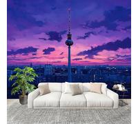 Wallpaper Wall Sticker Sunset City Buildings Non-Woven Print Photo Wallpaper Purple Pink Photo Wall Art for Bedroom Study Game Room Living Room Decor 300x210cm