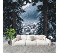 Wallpaper Wall Sticker Winter Mountain Town Non-Woven Print Photo Wallpaper White Photo Wall Art for Bedroom Study Game Room Living Room Decor 400x280cm