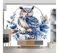 Wallpaper Watercolor Bohemian Owl Dreamcatcher Photo Mural Murals Wall Art Modern Wallpaper Blue Brown Non-Woven Wallpaper 300 x 210 cm (W x H) for Living Room Bedroom Restaurant Wall Decoration