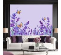 Wallpaper Watercolor Elegant Lavender Butterfly Photo Mural Murals Wall Art Modern Wallpaper Purple Non-Woven Murals 300 x 210 cm (W x H) for Living Room Bedroom Restaurant Wall Decoration