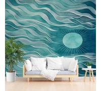 Wallpaper Wave Geometric Stripe Blue Non-Woven Mural Wallpaper Wall Art Home Decor 250x175cm(W x H) Photo Wall Mural for Living Room Bedroom Children’s Room Decoration Abstract Sun