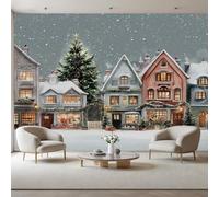 Wallpaper Winter Snowflake House Building Non-Woven Mural Wallpaper Wall Art Home Decor 365x254cm(W x H) Photo Wall Mural for Living Room Bedroom Children’s Room Decoration Christmas Tree Farmhouse