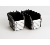 WallPeg Pegboard Bins - 12 Pack - Hooks to Peg Board - Organize Hardware, Accessories, Workbench, Garage Storage, Craft Room, Tool Shed, (6 ea. 7" & 6 ea. 5" Bins)