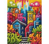 Wallphantom Abstract Landscape Latch Hook Kits for Adults,Colorful Houses,Pre-Printed Canvas DIY Rug Making Kit Crochet Yarn for Kids Beginners,Crafts Carpet for Home Decoration,52x38cm