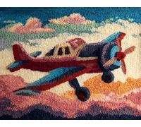 Wallphantom Airplane DIY Latch Hook Rug Kits for Adults,Retro Helicopter,Tapestry Pre-Printed Patterns Carpet Needlework Crochet Yarns Latch Hooking Mat Cushion for Home Decor,80x160cm