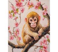Wallphantom Animal 11CT Cross Stitch Embroidery Kits,Monkey on a Branch,Stamped Cross Stitch Kit for Adults Handcraft Needlework DIY Sewing Embroidery Kit,40x50cm