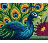Wallphantom Animal Bird Latch Hook Kits Rugs,Beautiful Green Peacock,Handmade Self Knotting Set,Tapestry Kits for Adults,Cushion Latch Hook Rug Pre-Printed Pattern Craft for Adults,80x115cm
