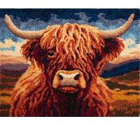 Wallphantom Animal Cow DIY Latch Hook Rug Making Kit for Adults Kids,Highland Cattle,DIY Latch Hook Rug Kit,Cross Stitch Rug Making Kit,Ideal for Home Decor and Fun Crafting,90x120cm