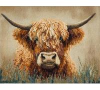 Wallphantom Animal Cow Latch Hook Rug Kits,Highland Cattle,DIY Crochet Rug Making Kit for Adults Kids,3D Cross Stitch Carpet Embroidery Needlework Crocheting for Home Decor,60x90cm