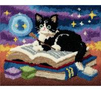 Wallphantom Animal DIY Craft Latch Hook Rug Kits,Cats and Magic Books,Printed Carpet Crochet Yarn Kits,Handcraft Cushion Crocheting Hook Home Decoration for Family Friends,55x75cm