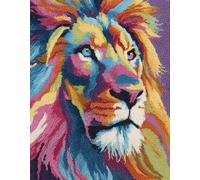 Wallphantom Animal DIY Latch Hook Rug Kits for Adults,Colorful Lion,Tapestry Pre-Printed Patterns Carpet Needlework Crochet Yarns Latch Hooking Mat Cushion for Home Decor,80x160cm