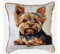 Wallphantom Animal Dog Cross Stitch Cushion Cover Kit,Cute Yorkshire Terrier,pre Printed Handmade Cushion Cover Kit,Stitched Cushion Decorative for Adults Beginners,45x45cm